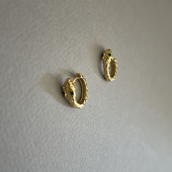 Gold Snake Hoop Earrings A1352 - Picture 2 of 3